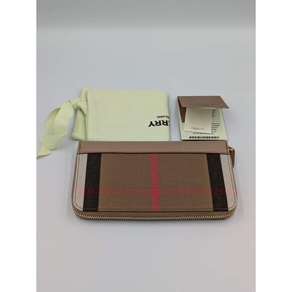 Burberry Large Check Zip Around Grainy Leather Canvas Wallet Chestnut Be… - Picture 12 of 12